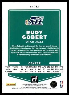 Rudy Gobert basketball card from 2021-22 Panini Donruss Utah Jazz #182