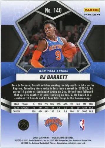 RJ Barrett 2021-22 Panini Mosaic Mosaic card featuring New York Knicks design