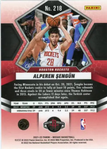 Alperen Sengun basketball card from 2021-22 Panini Mosaic Houston Rockets collection