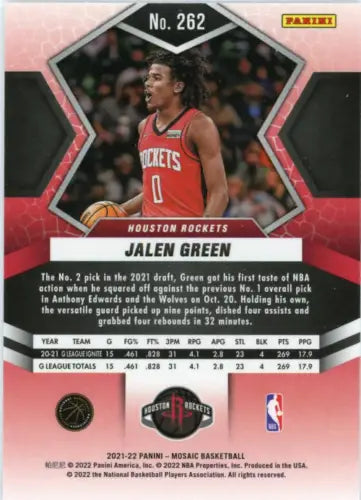 2021-22 Panini Mosaic #262 Jalen Green Rookie Basketball Card Houston Rockets NM-MT