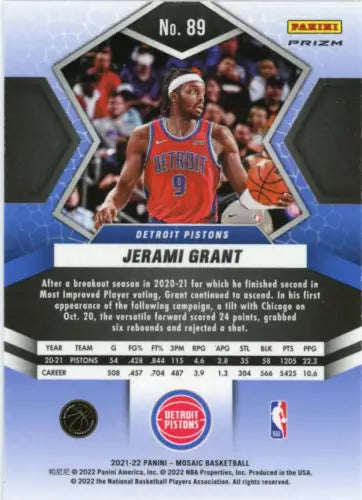 Jerami Grant 2021-22 Panini Mosaic Green Basketball Card Detroit Pistons NM-MT