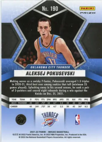 Basketball trading card of 2021-22 Panini Mosaic Silver Aleksej Pokusevski Oklahoma City Thunder