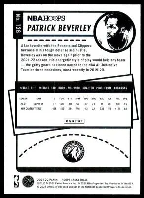 Patrick Beverley basketball card from 2021-22 Panini NBA Hoops Minnesota Timberwolves