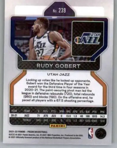 Rudy Gobert 2021-22 Panini Prizm #239 basketball card in original gloss finish