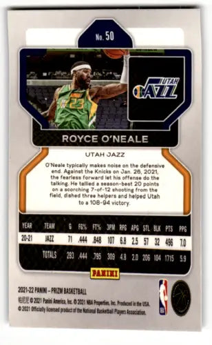 2021-22 Panini Prizm #50 Royce O’Neale basketball card in excellent condition with original gloss