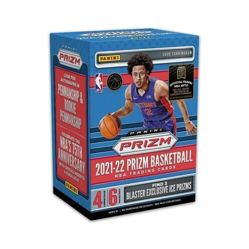 2021-22 Panini Prizm Basketball Blaster Box featuring NBA player trading cards display