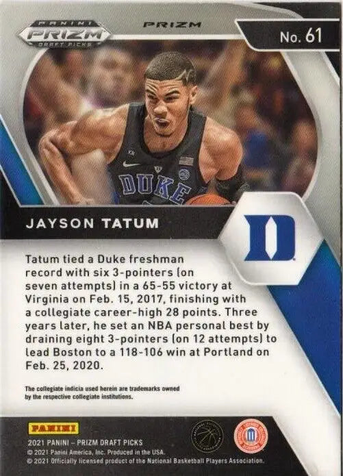 Basketball trading card of Jayson Tatum from 2021-22 Panini Prizm Draft Picks Purple Wave