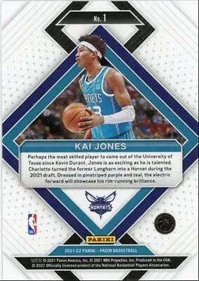 Kai Jones basketball card from 2021-22 Panini Prizm Emergent Charlotte Hornets set