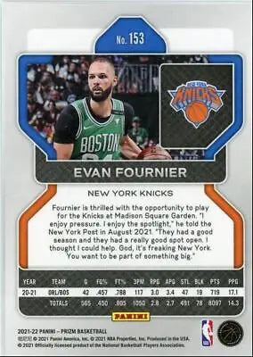 Evan Fournier basketball card from 2021-22 Panini Prizm New York Knicks collection