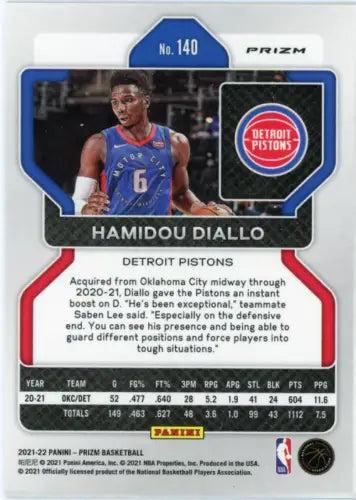 2021-22 Panini Prizm Green #140 Hamidou Diallo Detroit Pistons Basketball Card