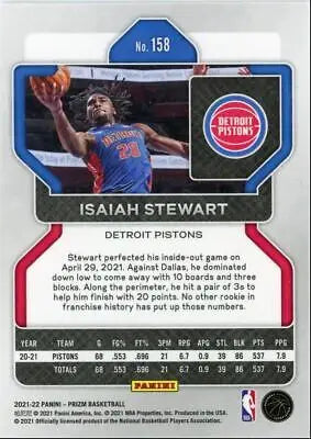 Isaiah Stewart basketball card from 2021-22 Panini Prizm, Detroit Pistons #158