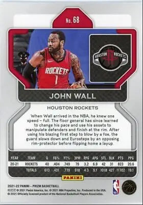 John Wall basketball card from 2021-22 Panini Prizm Houston Rockets #68 displayed center