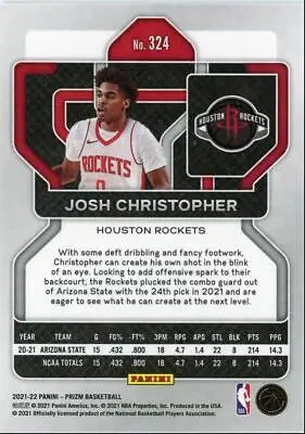 Josh Christopher basketball card from 2021-22 Panini Prizm Houston Rockets #324