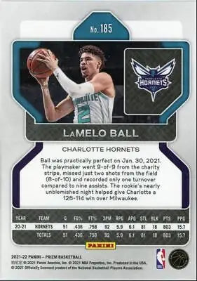 LaMelo Ball 2021-22 Panini Prizm Charlotte Hornets basketball card displayed center