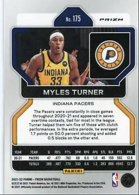 Myles Turner basketball card from 2021-22 Panini Prizm Red White Blue #175