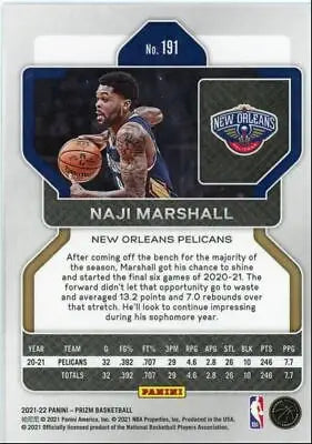 Naji Marshall basketball card from 2021-22 Panini Prizm New Orleans Pelicans collection