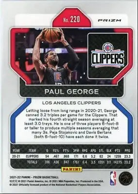 2021-22 Panini Prizm Paul George Green Los Angeles Clippers basketball card image