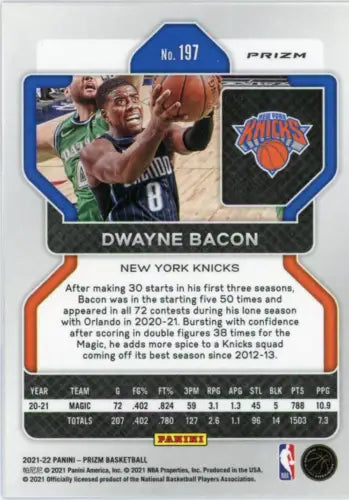 Dwayne Bacon basketball card, 2021-22 Panini Prizm Red White and Blue #197 NM-MT