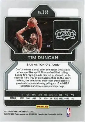 Tim Duncan Panini Prizm basketball card San Antonio Spurs 2021-22 #268 text-align center