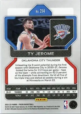 Ty Jerome basketball card from 2021-22 Panini Prizm Oklahoma City Thunder #214