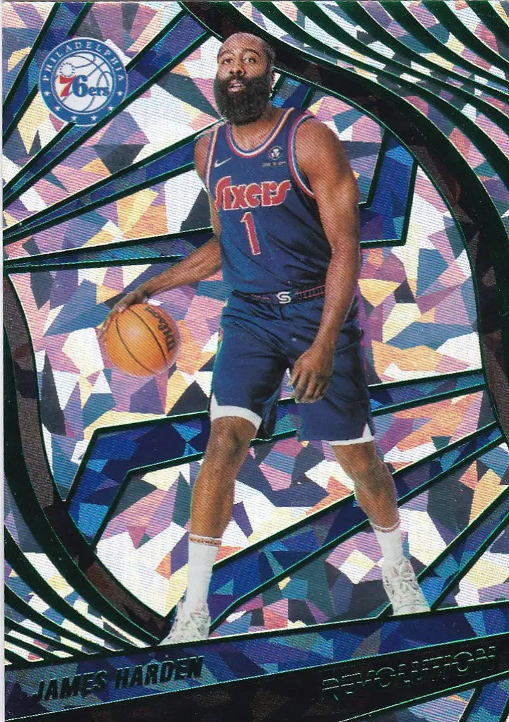 James Harden in Philadelphia 76ers uniform with basketball from Panini Revolution Chinese