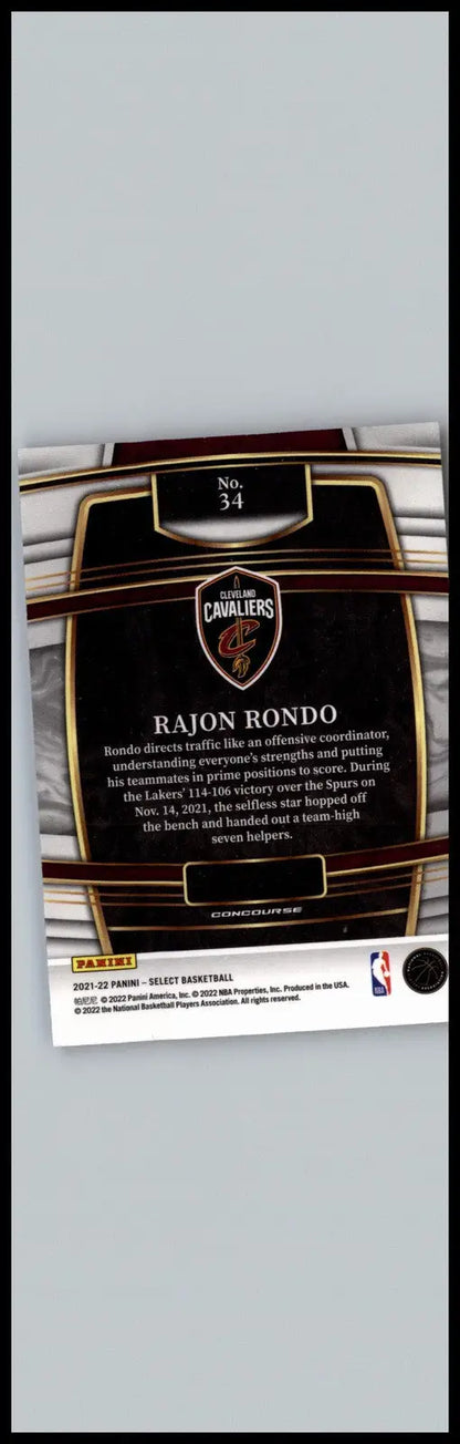 Rajon Rondo Blue basketball card from 2021-22 Panini Select Cleveland Cavaliers