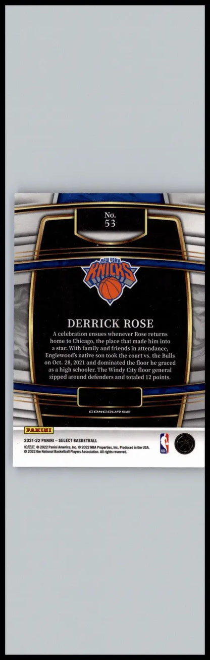 Derrick Rose basketball card from 2021-22 Panini Select Blue New York Knicks edition