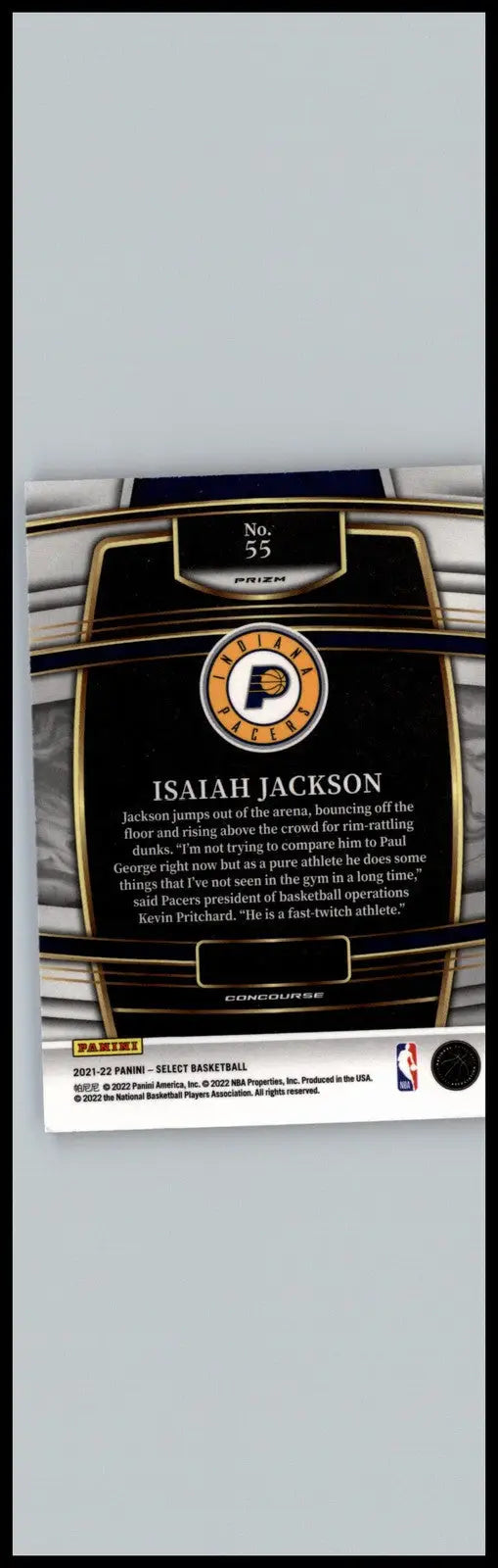 Isaiah Jackson Blue Basketball Card from 2021-22 Panini Select Indiana Pacers