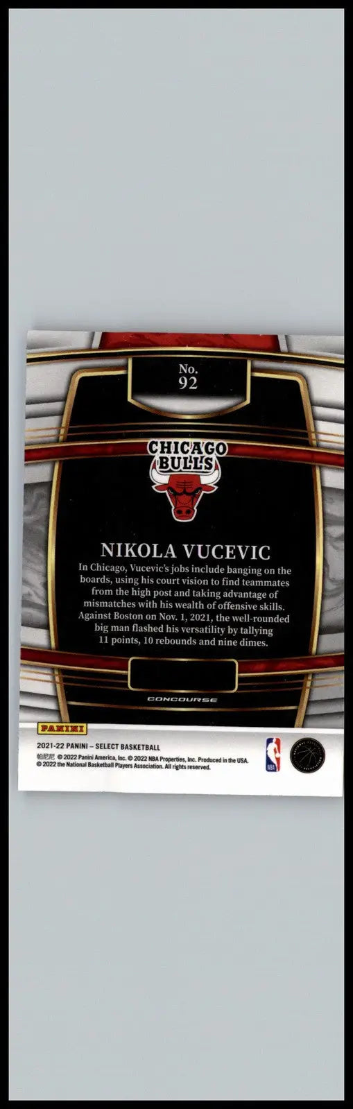 Nikola Vucevic Blue basketball card from 2021-22 Panini Select Chicago Bulls set