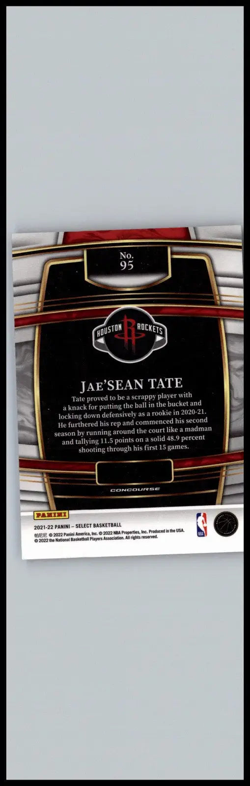 Jae’Sean Tate basketball card from 2021-22 Panini Select Tate Blue edition