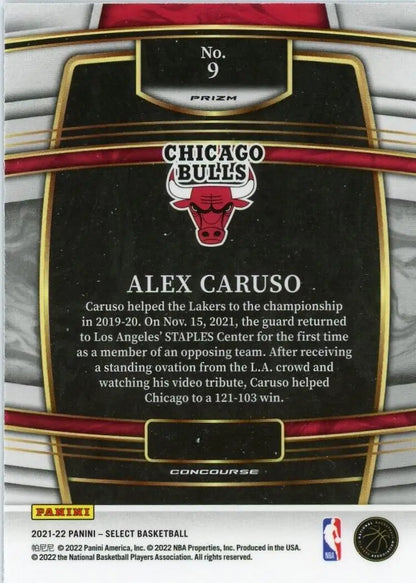 Alex Caruso Basketball Card from 2021-22 Panini Select Blue Prizm Chicago Bulls #9