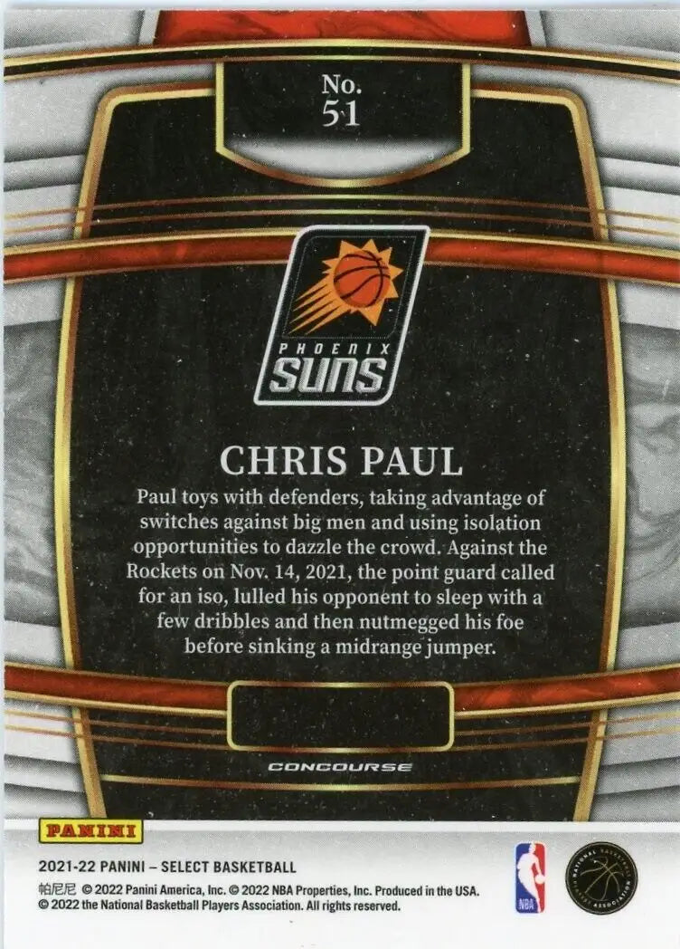 Chris Paul Phoenix Suns basketball card from 2021-22 Panini Select #51