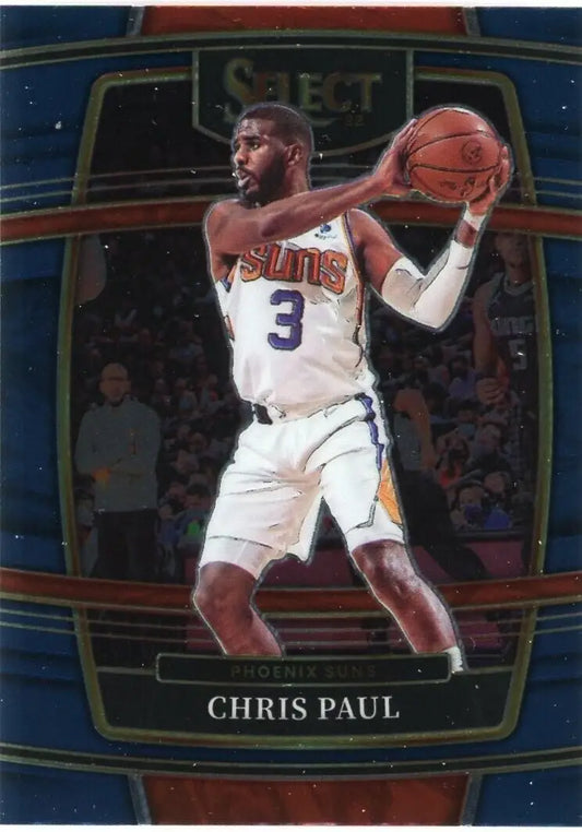 Basketball trading card of Chris Paul Phoenix Suns in white uniform, Panini Select