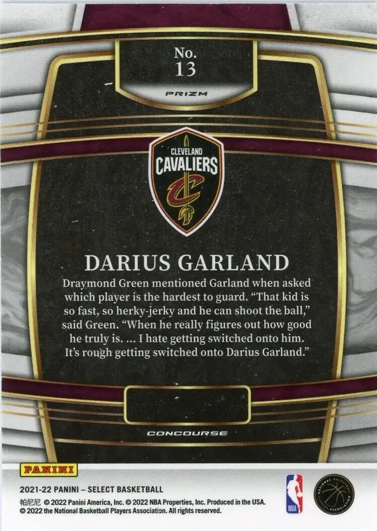 Darius Garland Blue Prizm basketball card from 2021-22 Panini Select Cleveland Cavaliers