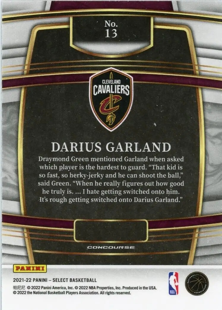 Darius Garland Cleveland Cavaliers Panini Select basketball card 2021-22 #13