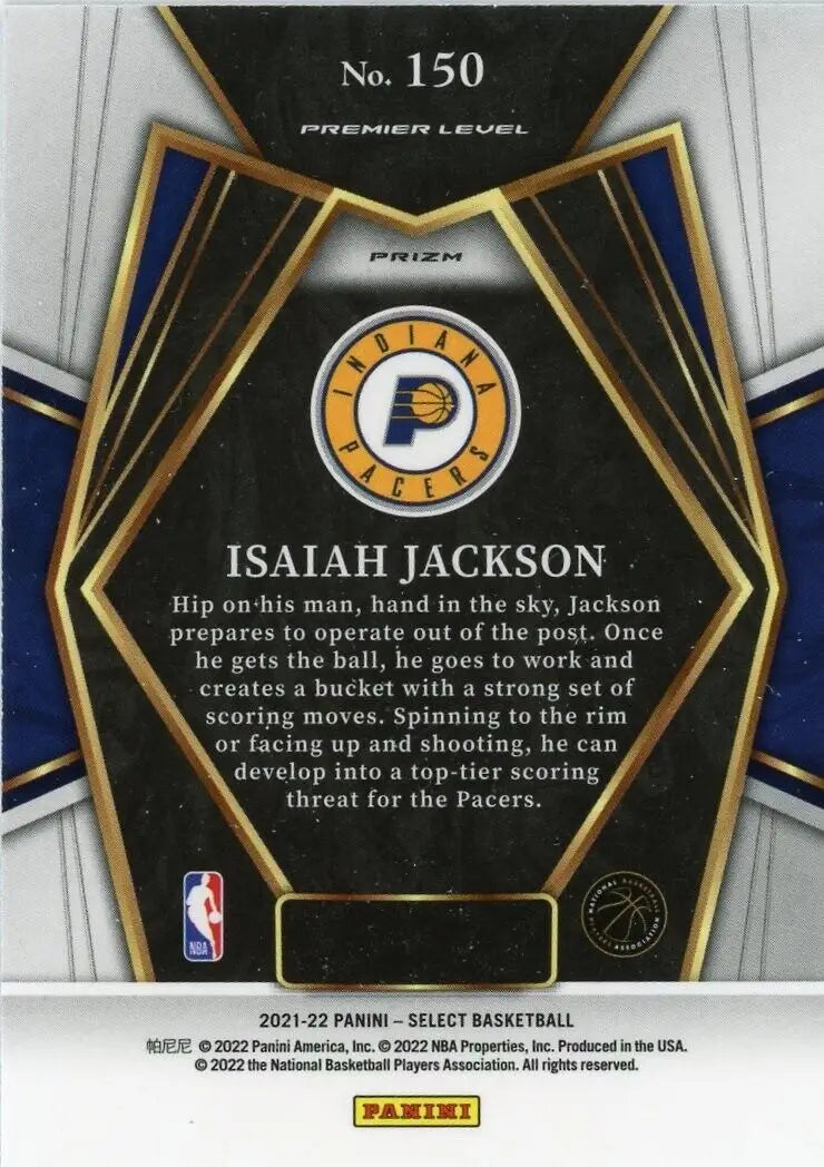 Isaiah Jackson Blue Prizm Rookie card from 2021-22 Panini Select for Indiana Pacers