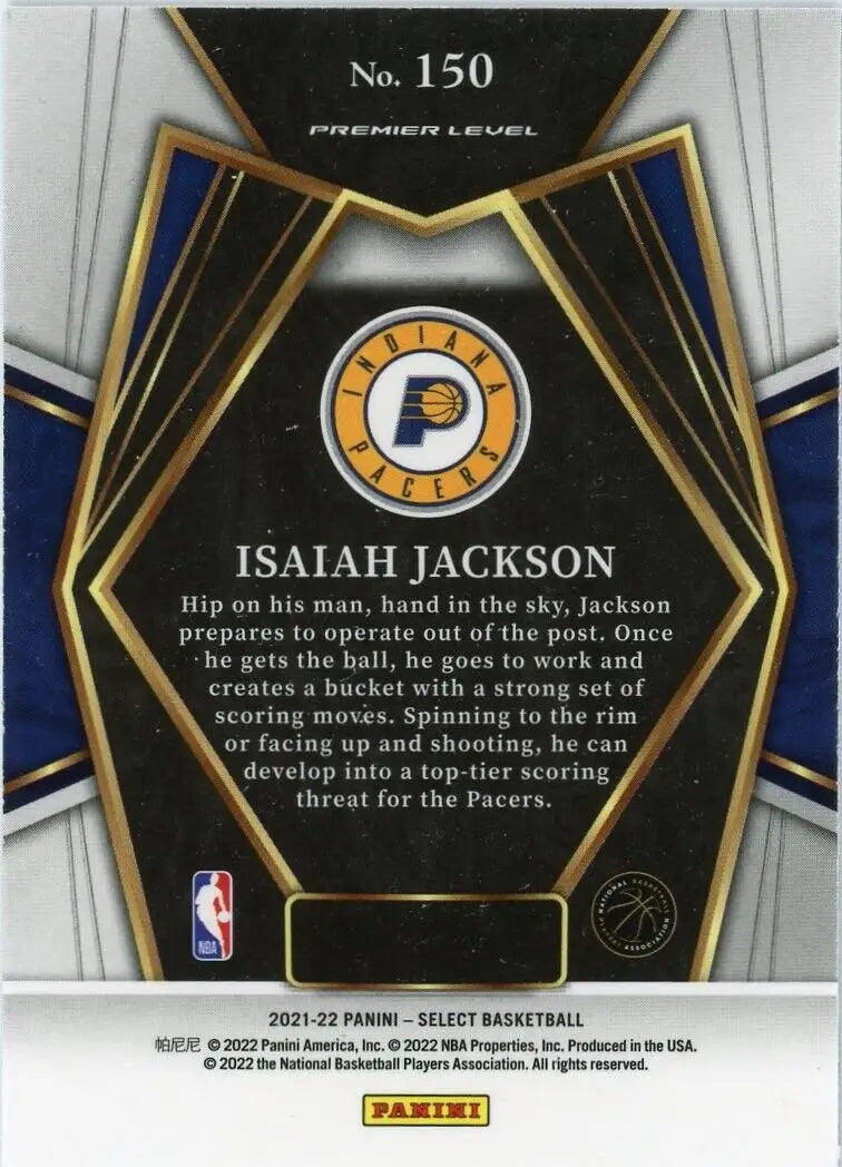 2021-22 Panini Select Isaiah Jackson Rookie card featuring Indiana Pacers player