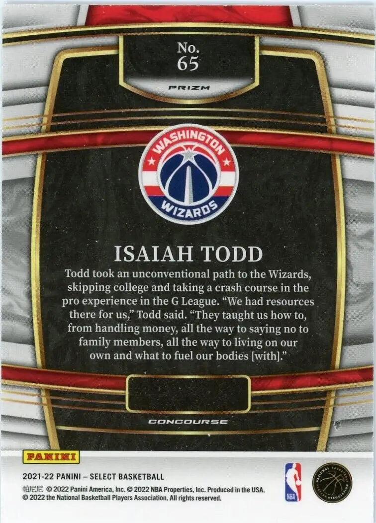 Isaiah Todd Blue Shimmer Rookie basketball card from 2021-22 Panini Select collection