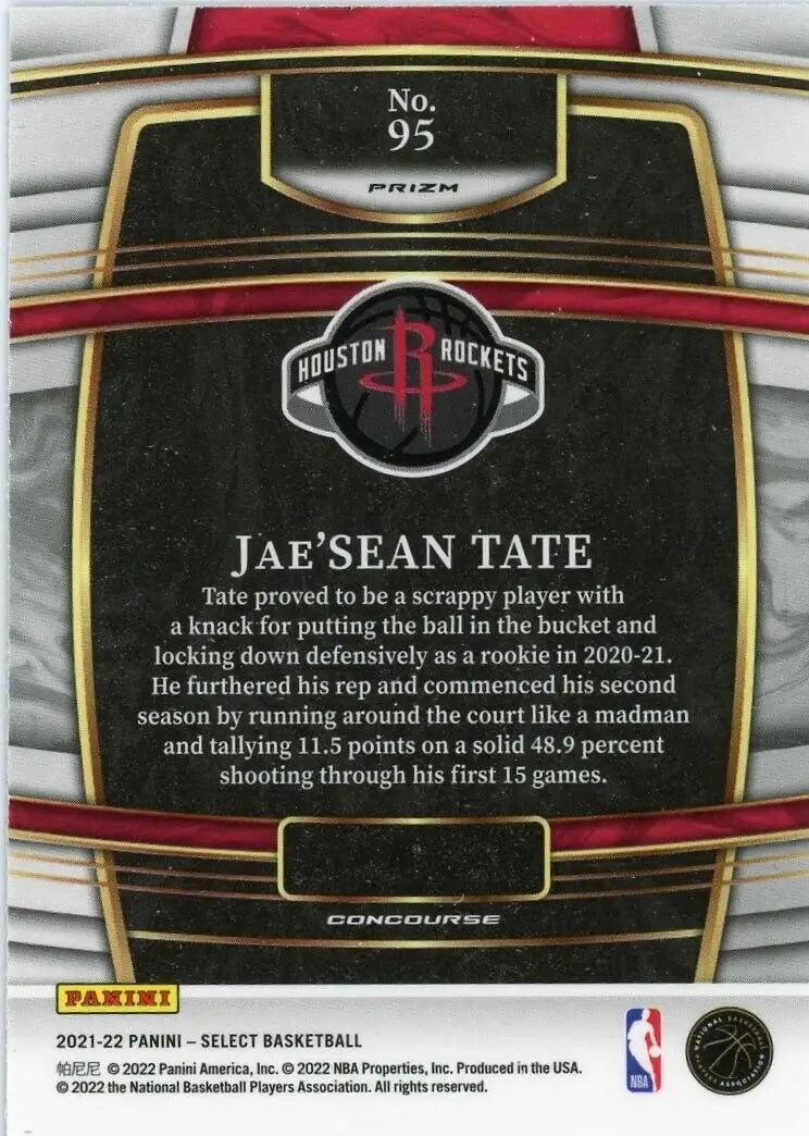 Jae’Sean Tate basketball card from 2021-22 Panini Select Blue Shimmer Houston Rockets