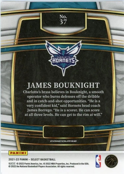 Back of 2021-22 Panini Select James Bouknight Rookie card for Charlotte Hornets NBA