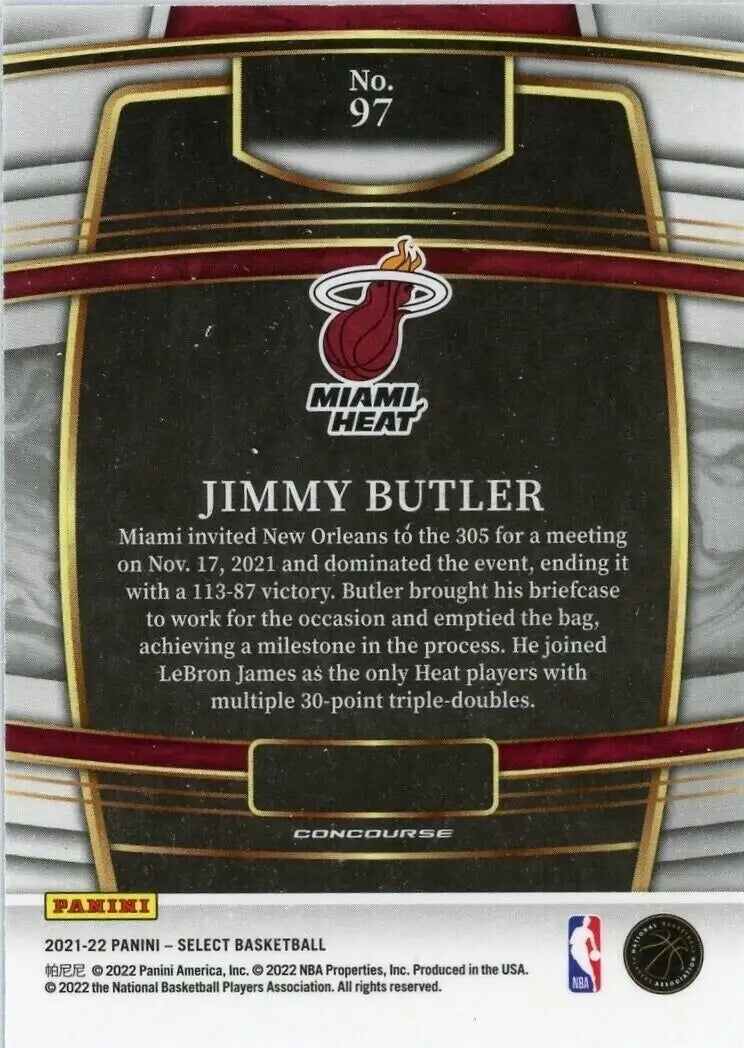 Back of 2021-22 Panini Select Jimmy Butler Miami Heat Basketball Card #97