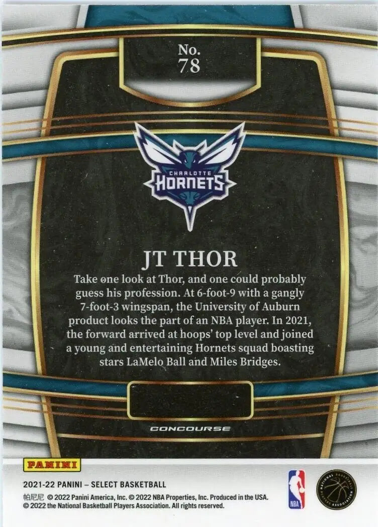 Basketball card back of 2021-22 Panini Select JT Thor Rookie Charlotte Hornets #78