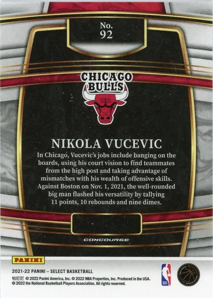 Basketball card back of 2021-22 Panini Select Nikola Vucevic Chicago Bulls #92