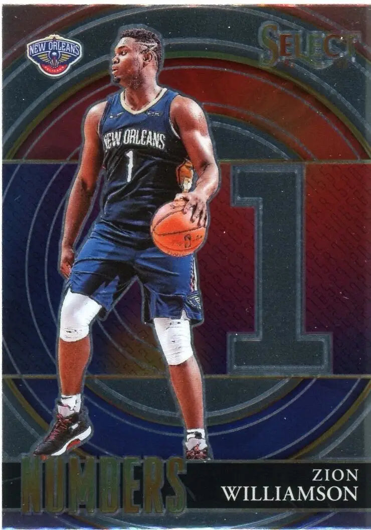 Zion Williamson basketball card from 2021-22 Panini Select Numbers New Orleans Pelicans