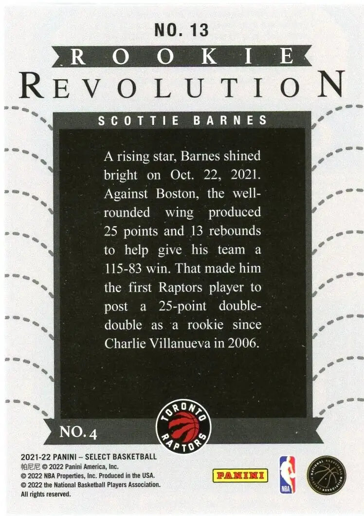 Scottie Barnes rookie revolution card from 2021-22 Panini Select Rookie collection