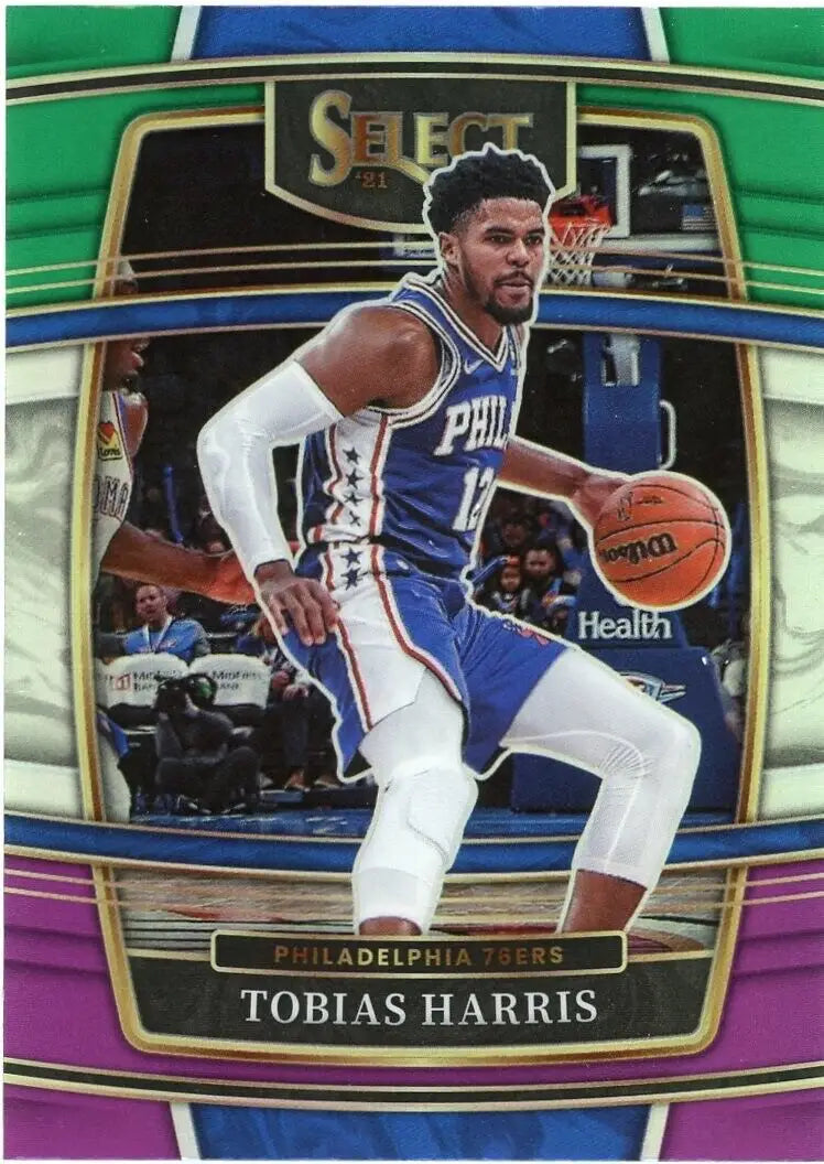 Tobias Harris basketball card from 2021-22 Panini Select Green White Purple edition