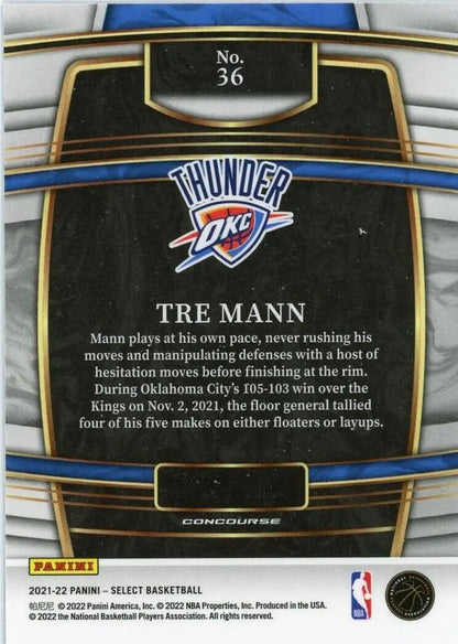 Select Tre Mann Rookie Card from 2021-22 Panini Select Oklahoma City Thunder NBA #36