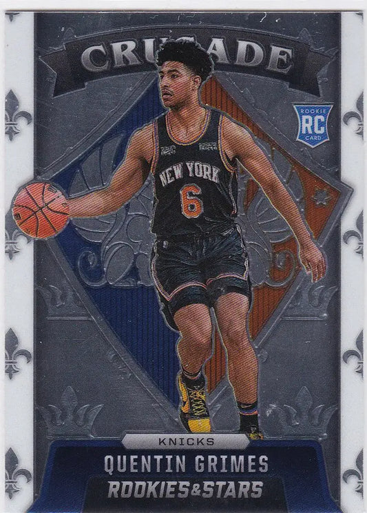 Basketball trading card of Quentin Grimes in black jersey number 6 for York Knicks