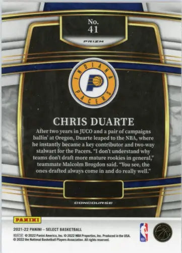 Chris Duarte Rookie Indiana Pacers Card in Orange Flash from 2021-22 Select collection