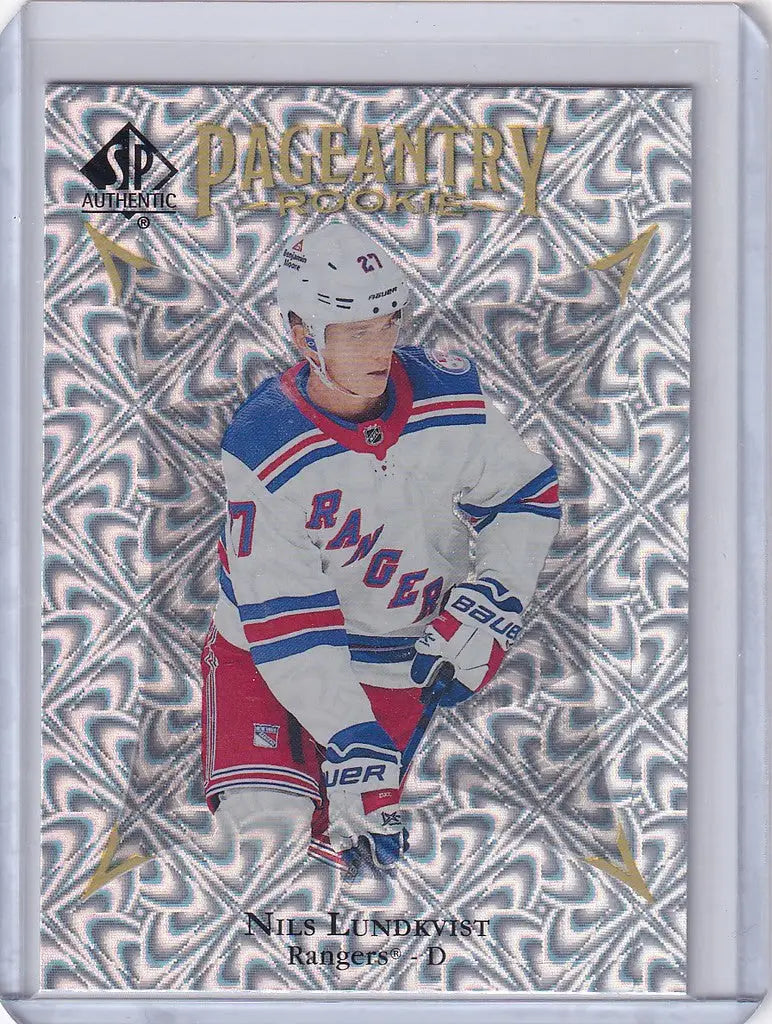 Hockey trading card of Nils Lundkvist in New York Rangers jersey from Authentic Pageantry P56